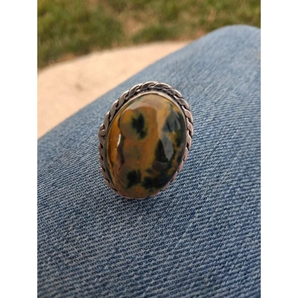 Unique Bumblebee Jasper Statement ring Boho Southwestern Funky size 6.5